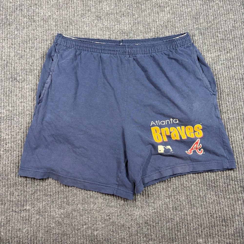 Vintage 90s Atlanta Braves Team Hanes Navy Cotton Shorts Mens Medium MLB